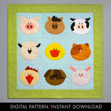 digital download of an easy applique farm animal baby quilt pattern