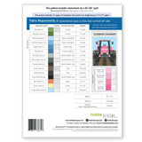 Fabric requirement chart for a quilt pattern with options for a baby blue tractor or sweet pink tractor