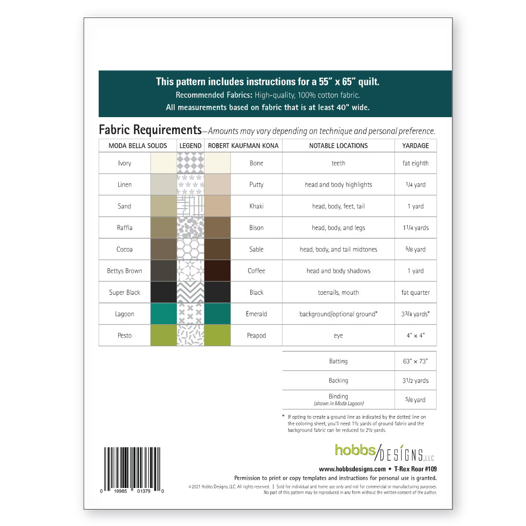 T-Rex Roar—instant download/pdf quilt pattern – Urban Loon Studios